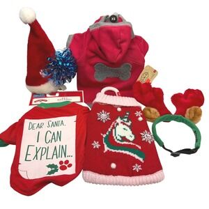Holiday Time Pet Apparel Small, XS Red Christmas Outfit Bundle Dog Cat Sweater